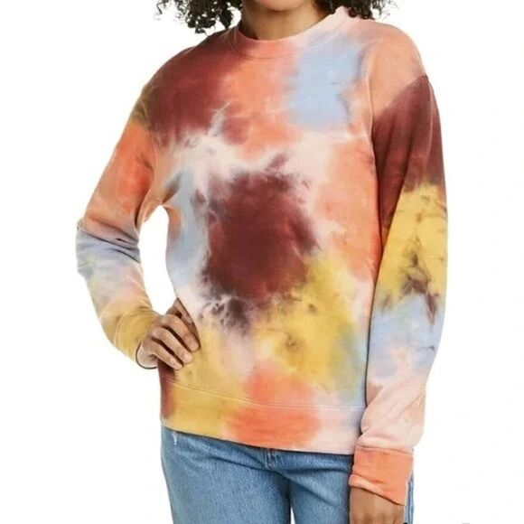 Monrow Tie Dye Boyfriend Sweatshirt Long Sleeves Crewneck - Picture 1 of 8